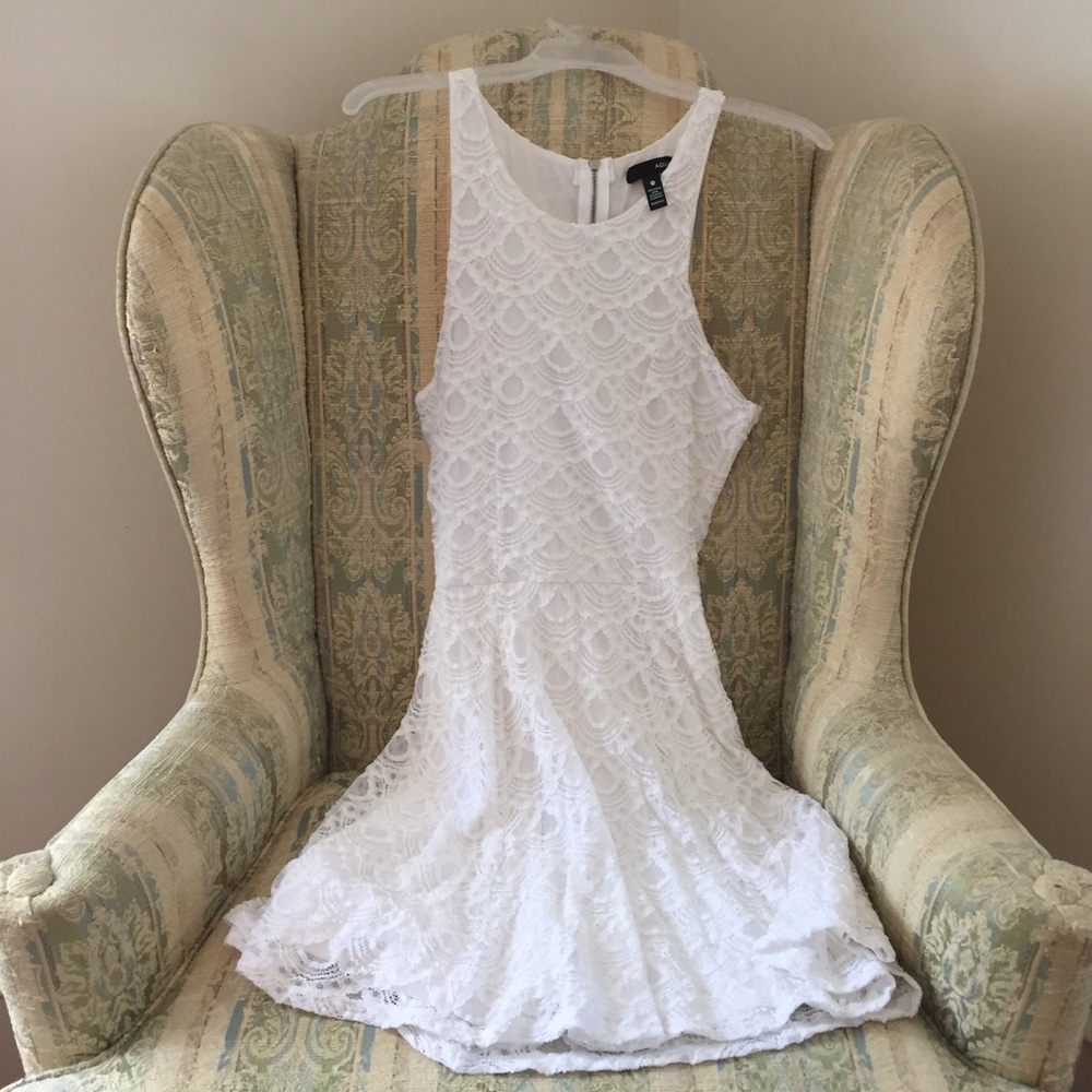 AQUA fit and flare white lace dress